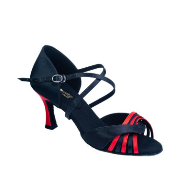 Dámské taneční boty na latinu  HDS DLA015 černo/červený  satén podpatek F7,5
