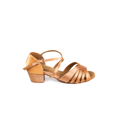 Dětské taneční boty HDS DLA006 tělový satén kostka podpatek 3,5cm