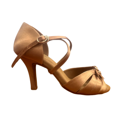 Ladies' Latin Dance Shoes HDS DLA016 – Nude Satin, Slim 7.5 cm Heel