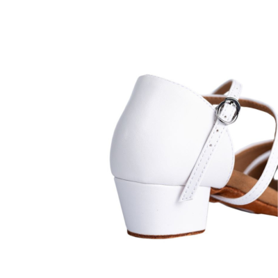 Dětské taneční boty HDS DLA016 bílá kůže podpatek kostka 3,5 cm