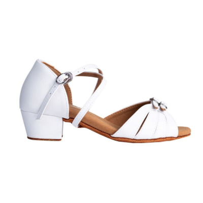 Dětské taneční boty HDS DLA016 bílá kůže podpatek kostka 3,5 cm