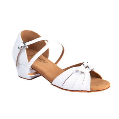 Children's dance shoes HDS DLA016 white leather heel cube 3,5 cm