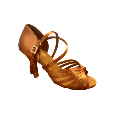 Ladies' Latin Dance Shoes HDS DLA009 beige satin, Slim 7.5 cm Heel
