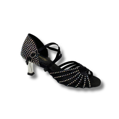 Women's Latin Dance Shoes HDS DLA013 Black Satin Heel F5cm