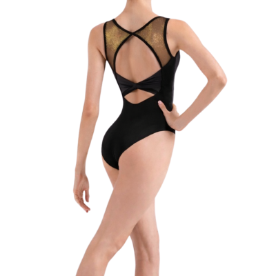 Women's bodysuit, cross back, black/gold