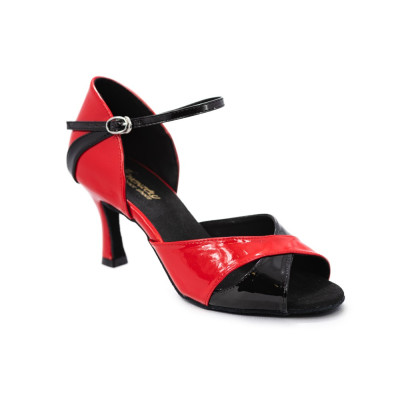 Women's Latin dance shoes HDS DLA011 black-red lacquer heel 7,5cm