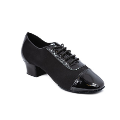 Men's Latin dance shoes HDS PLA005 black lacquer/lycra, heel 3,5cm