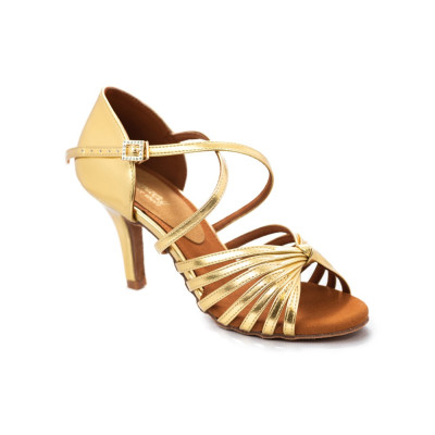 Women's Latin dance shoes HDS DLA009 gold leather heel S7,5