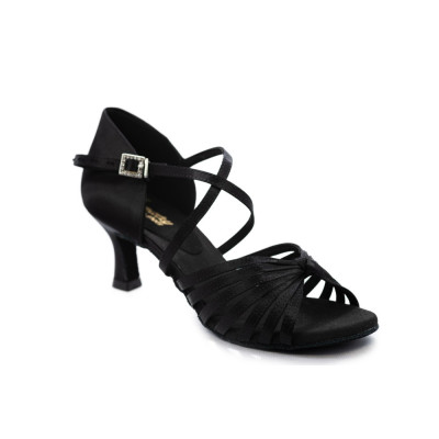 Women's Latin dance shoes HDS DLA009 black satin heel F5