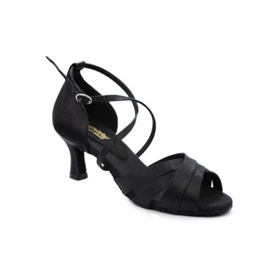 Women's Latin dance shoes HDS DLA008 black satin heel F5
